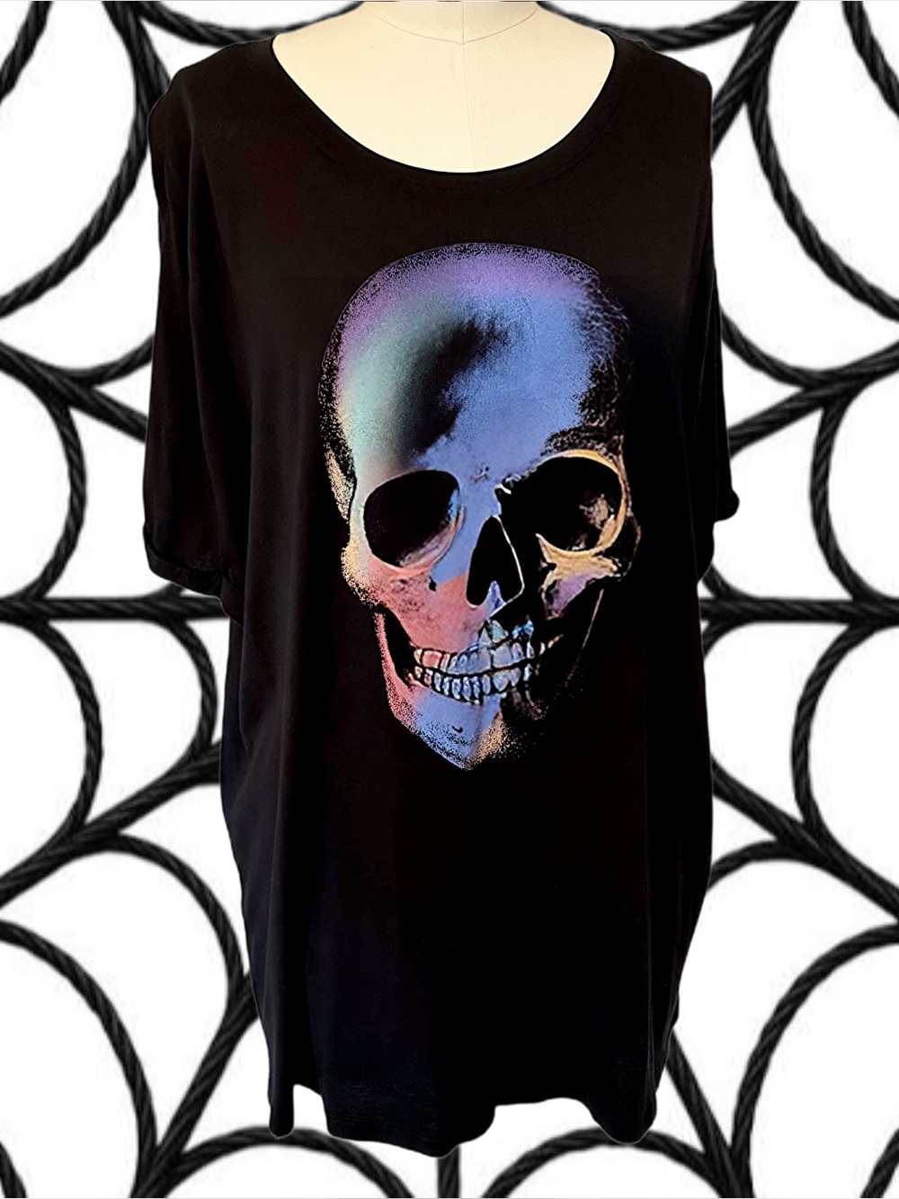 Torrid LOVESICK Black Skull Cuffed Sleeve Crew Tee Shirt 2X